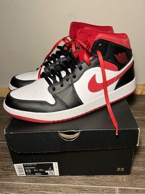 Nike Air Jordan 1 Mid Black Gym Red White Sz 13 New w/ Box Mens Sneakers
